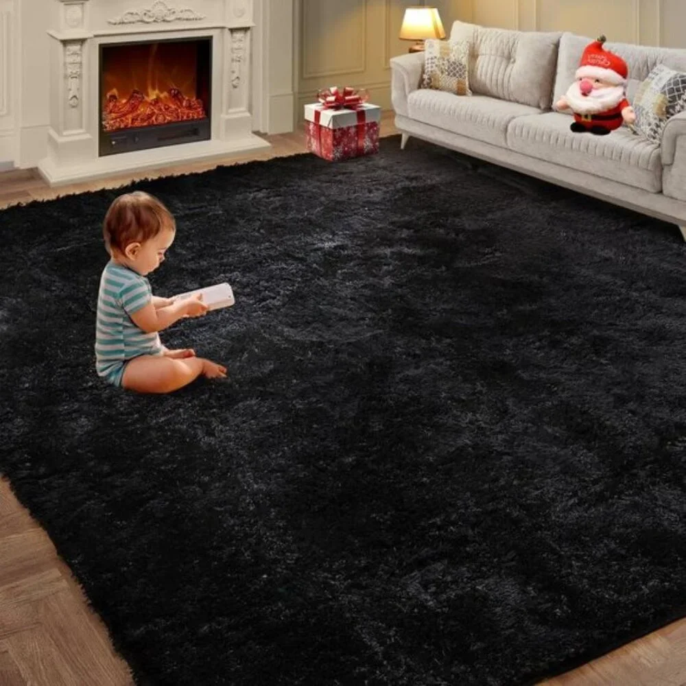 New 5x7 Black Fluffy Area Rug, Super Soft High Pile Shag Carpet for Home & Room